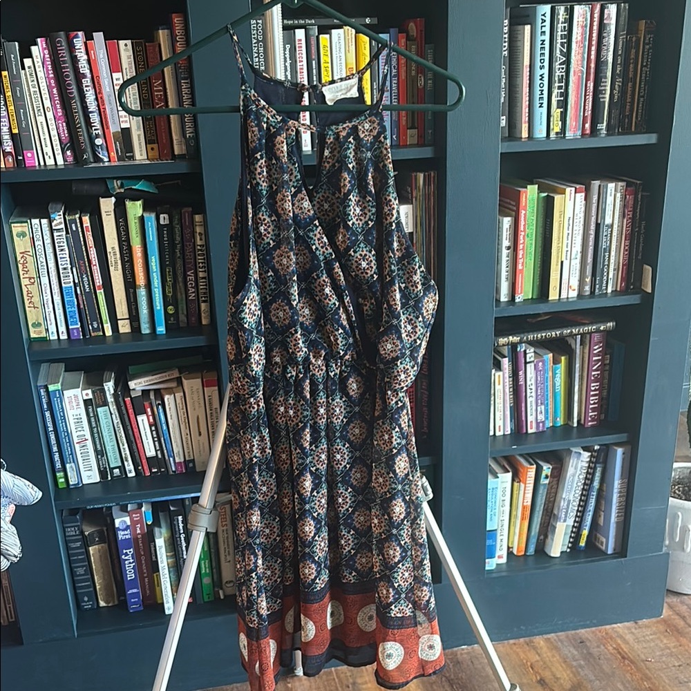 Navy and Rust Patterned Mini Dress